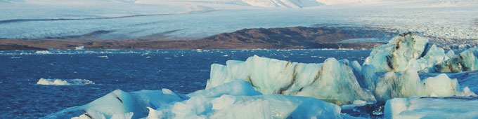 A landscape of broken ice off a glacier.