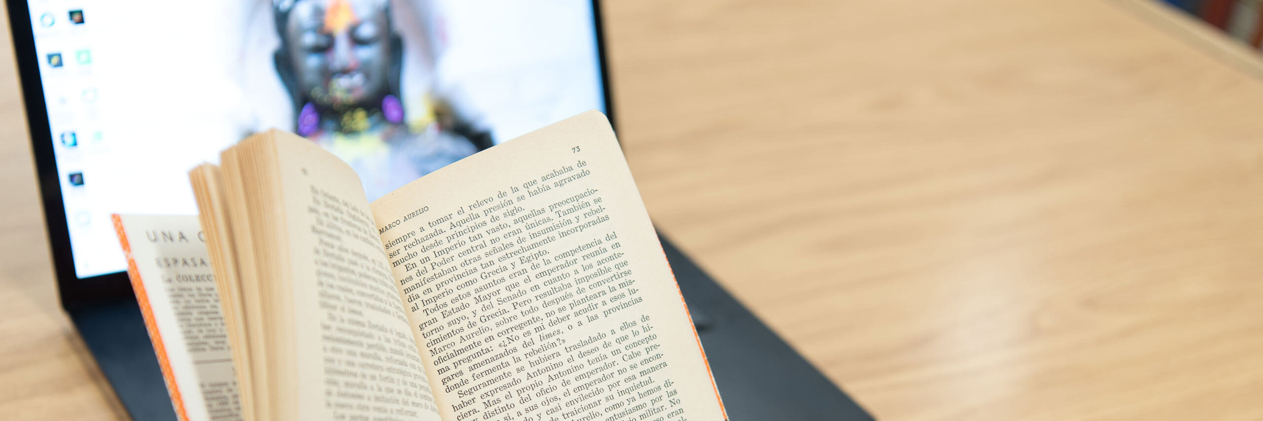 Student reads a book.